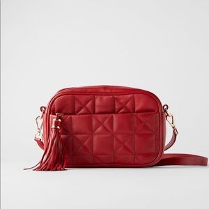 ZARA BNWT Red Quilted Leather Crossbody Bag